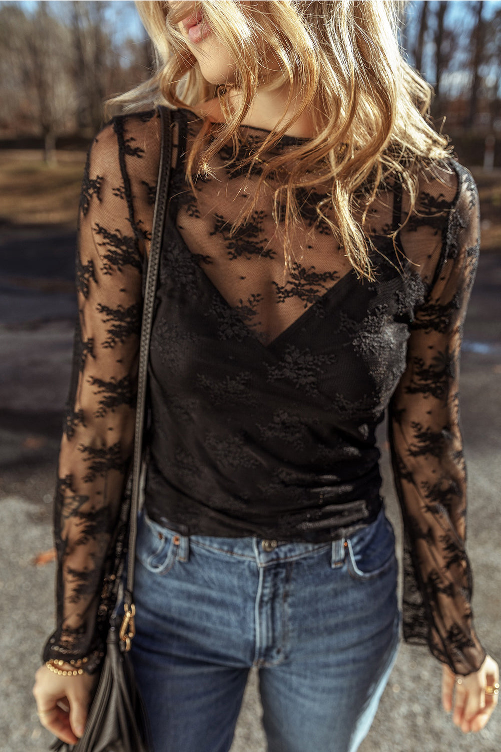 Black Mesh & Crochet Blouse