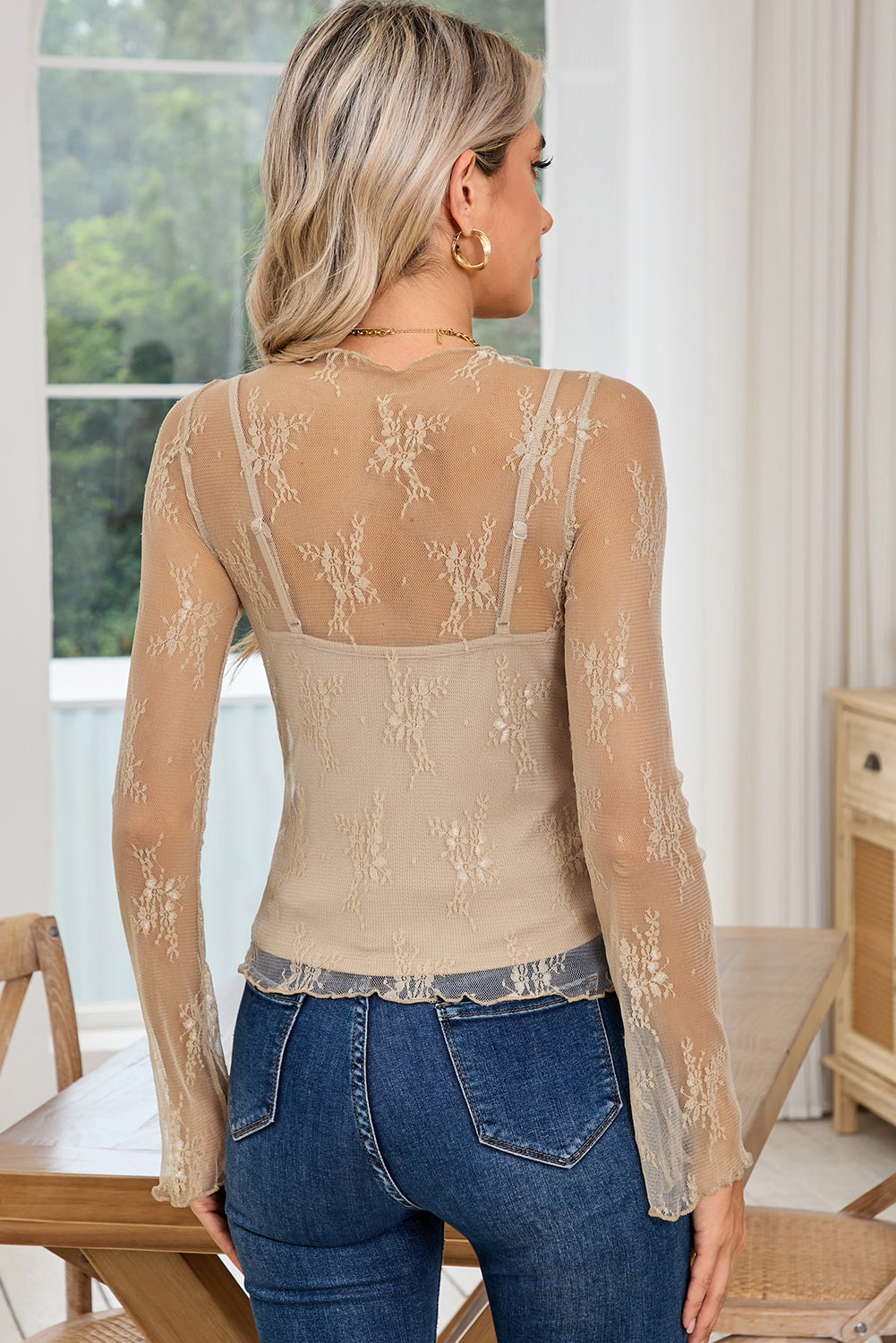 Apricot Mesh Crochet Blouse