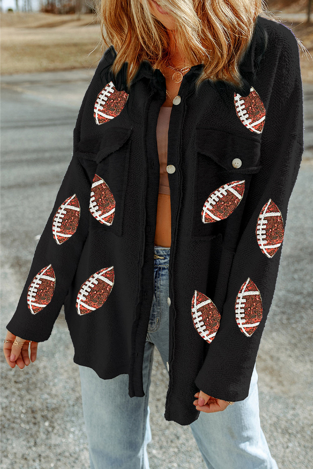 Black Fleece Graphic Football Shacket