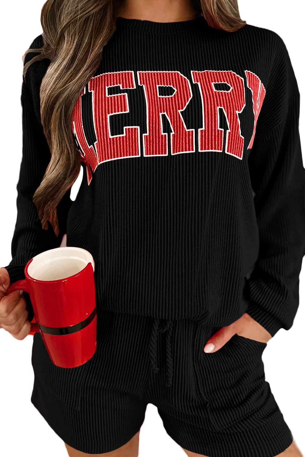 MerryChristmas Corded Pajama Set