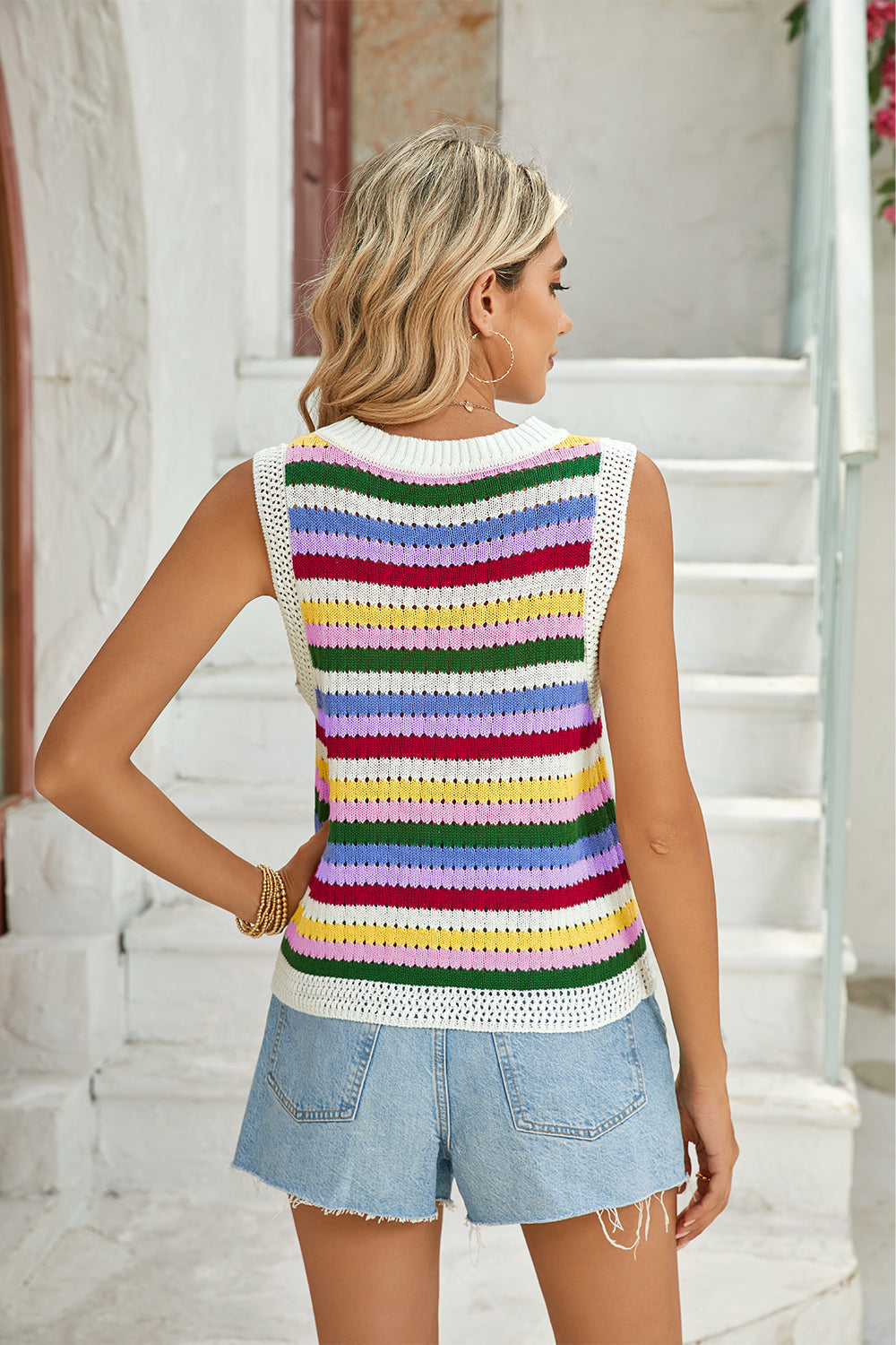 Multicolour Striped Knit Tank Top