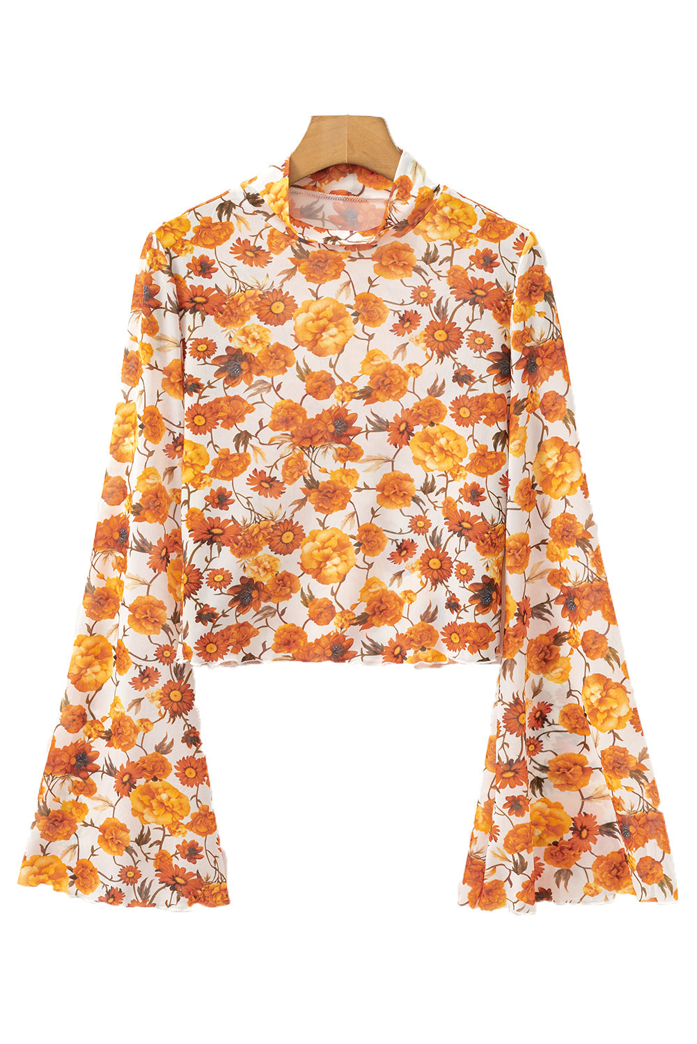 Orange Floral Mesh Boho Top