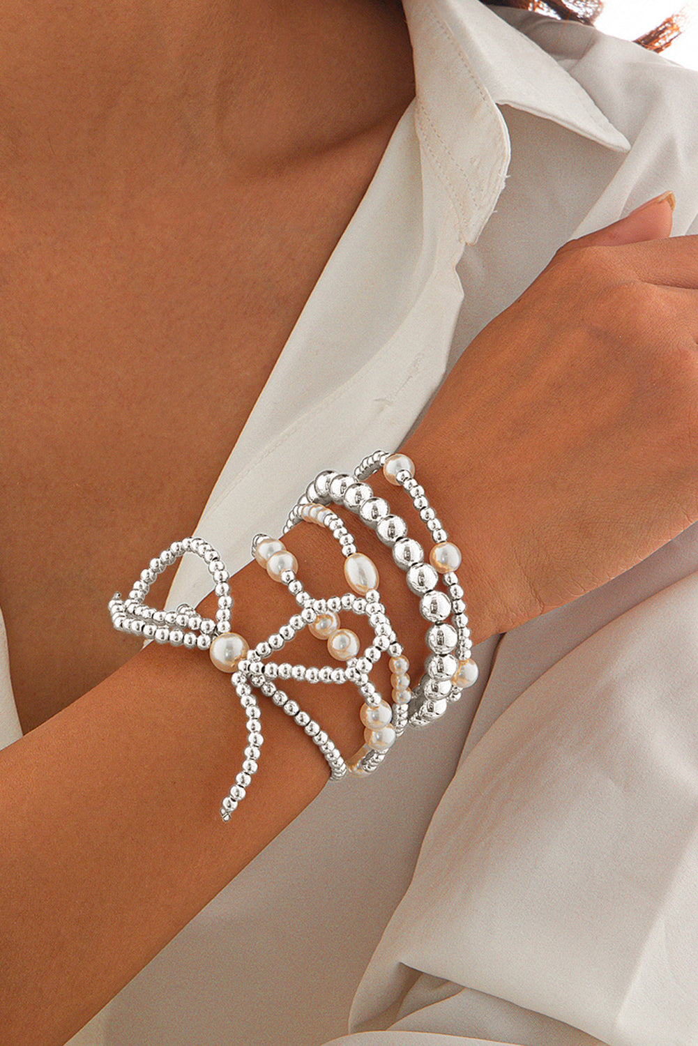 Pearl Bow Bracelet Set