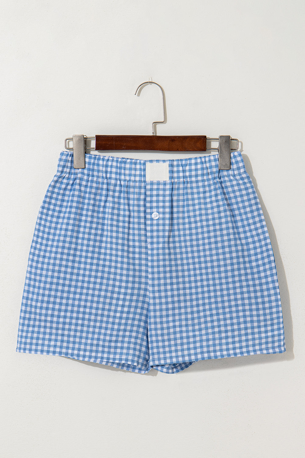 Blue Gingham Print Loose Shorts
