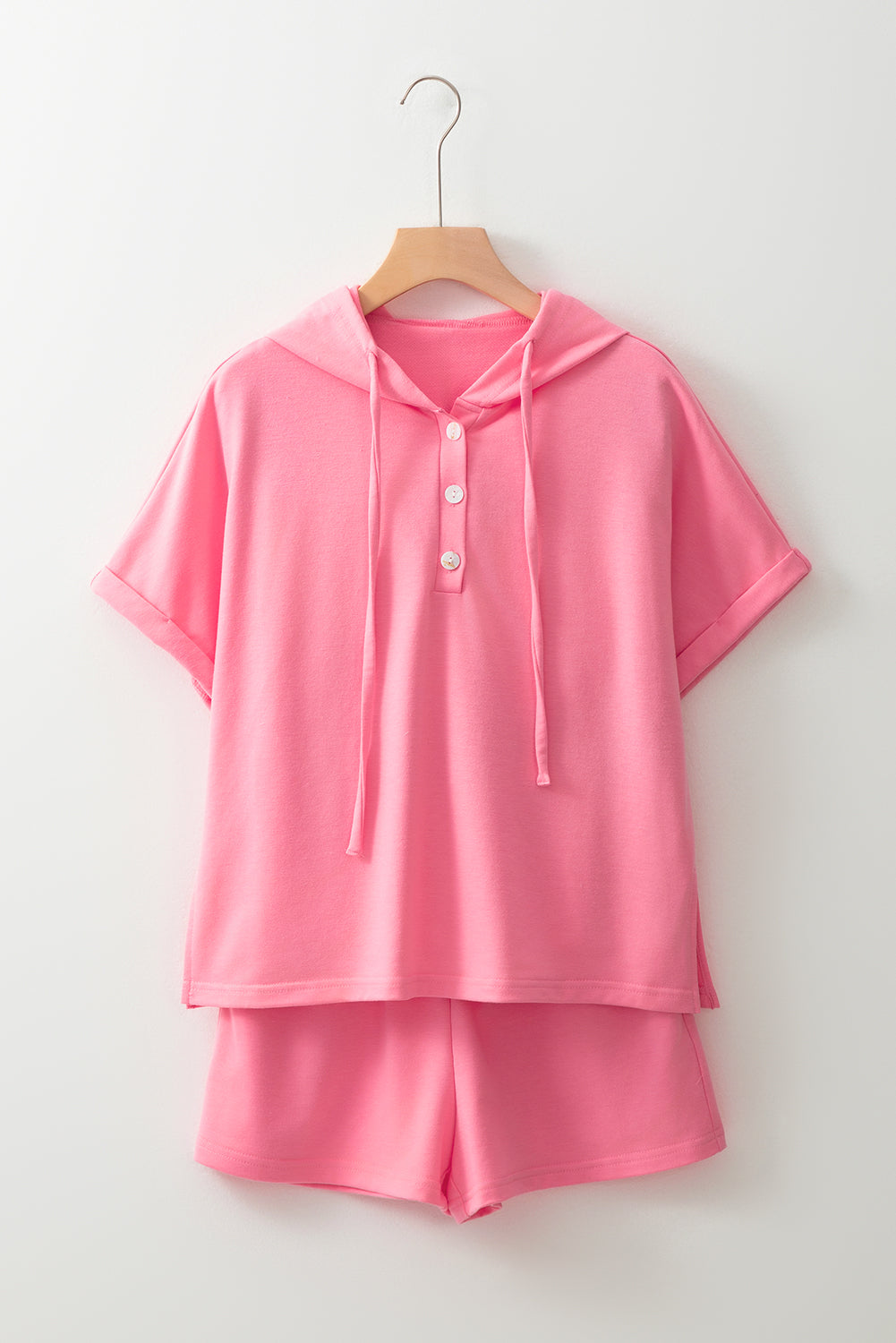 Pink Henley Top + Shorts Set