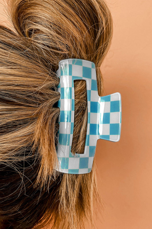 Blue and White Checkered hair clip 