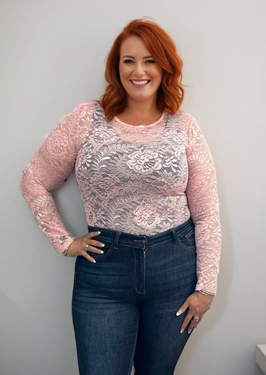 Blush Floral Lace Sheer Top