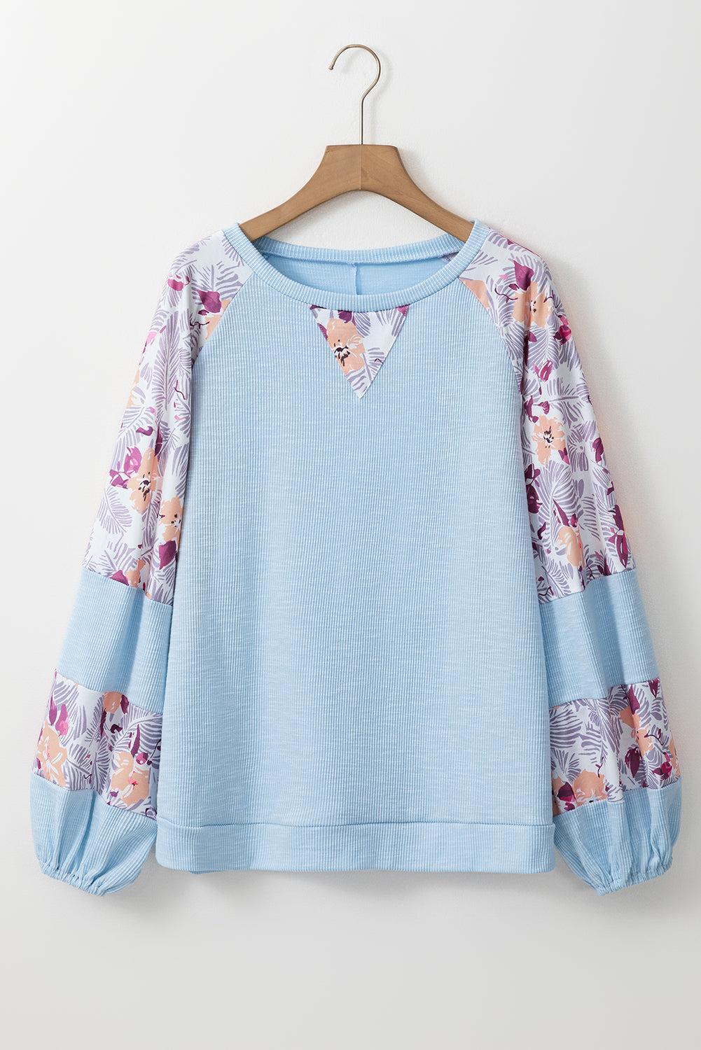 Floral Patchwork Balloon Sleeve Top