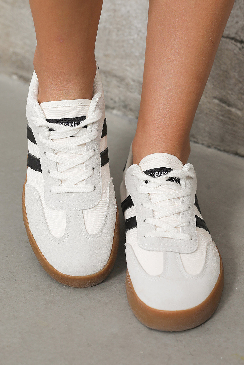 White Striped Lace Up Sneakers