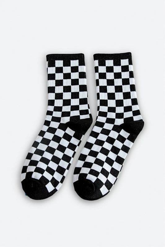 Pair of black and white checkered socks