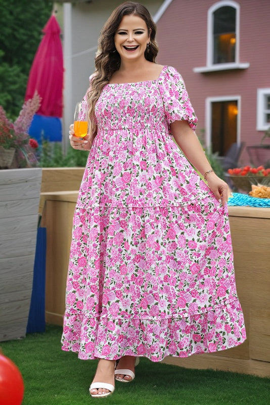 Pink Plus Size Floral Print Maxi Dress