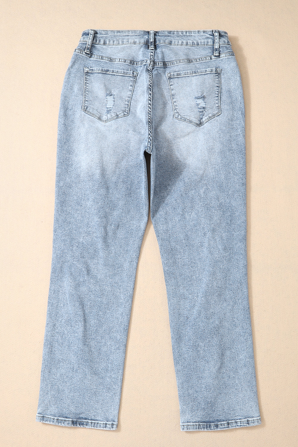 High Waist Frayed Hem Destructed Slim Jeans