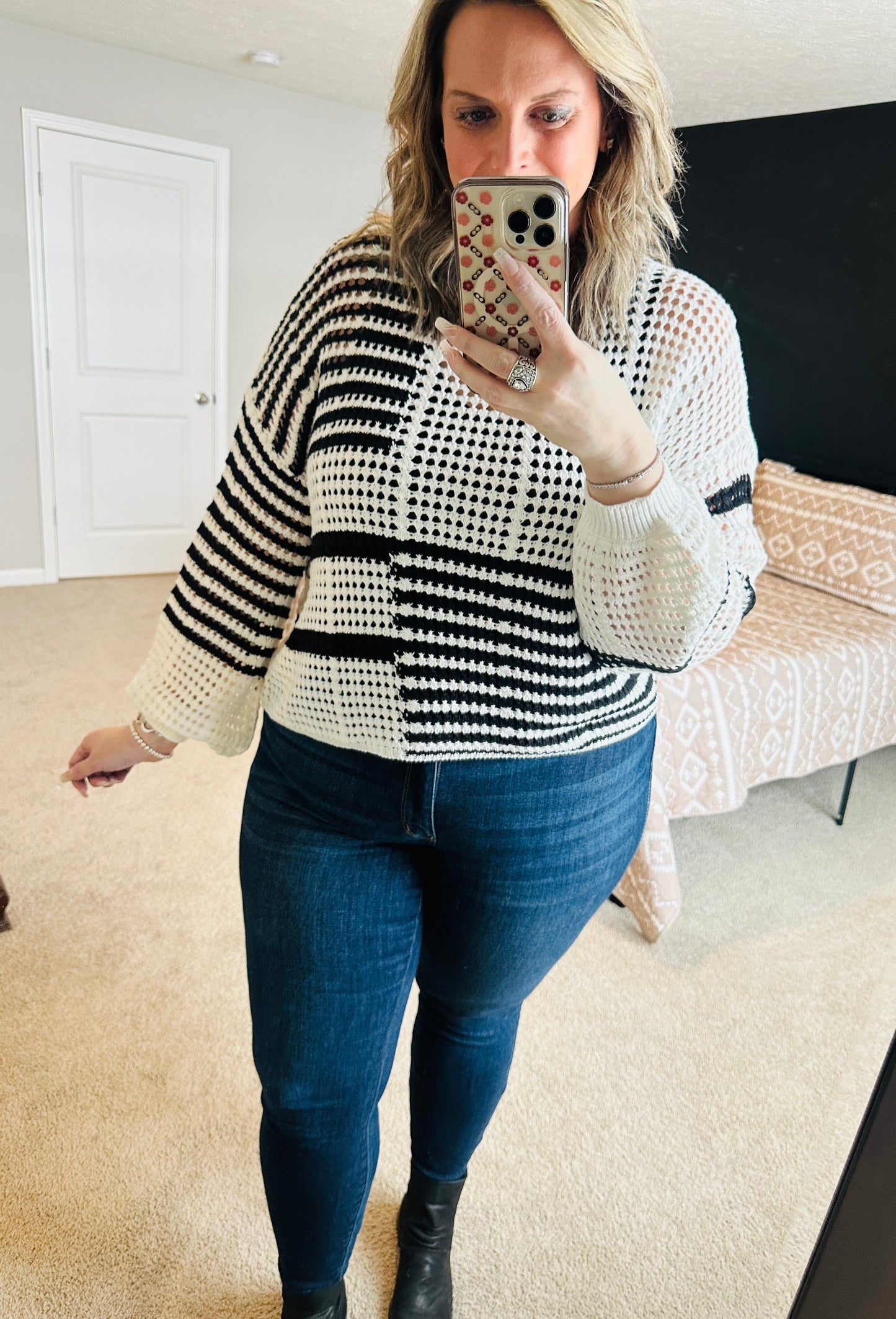 Black and White Stripe Knit Sweater