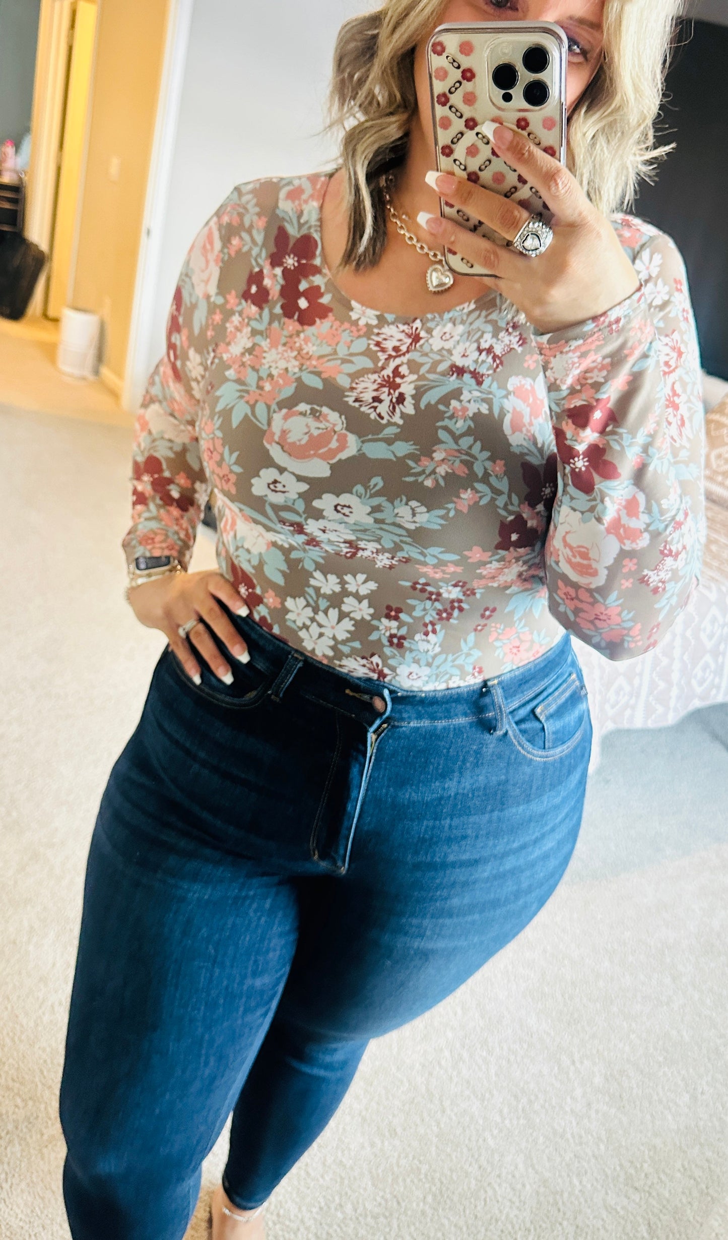 Floral Print Mesh Top