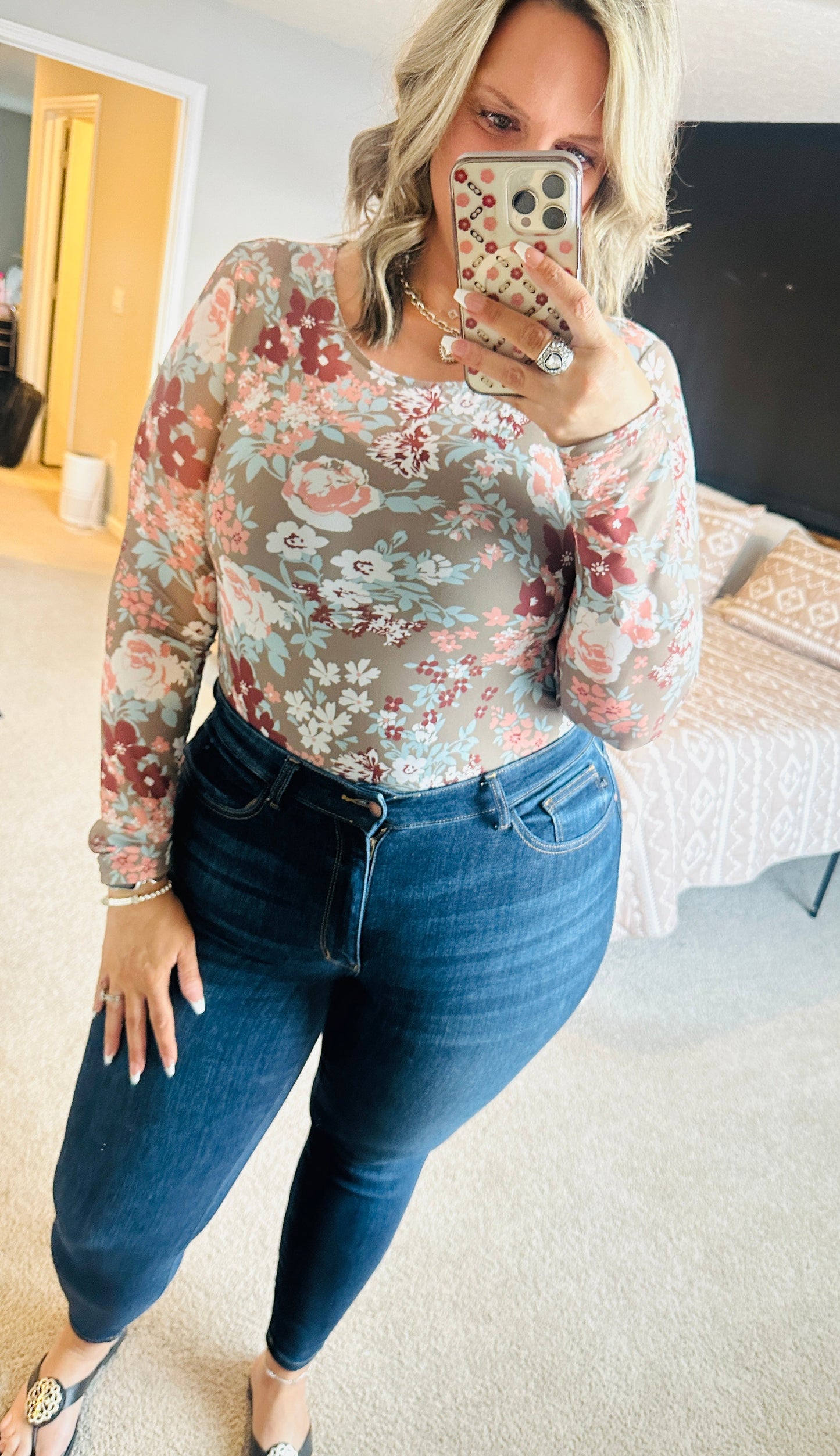 Floral Print Mesh Top