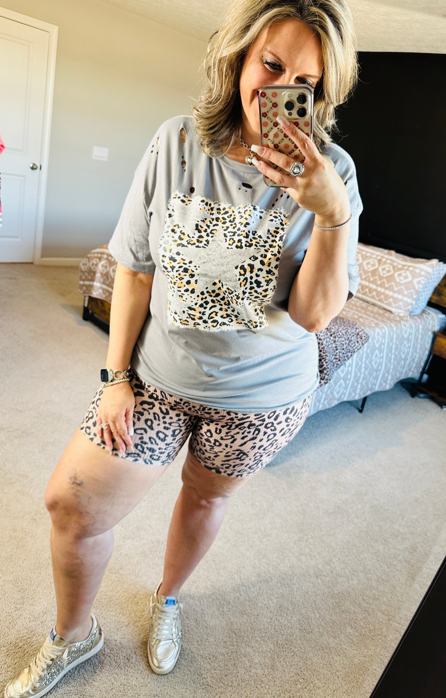 Leopard Ribbed Biker Shorts