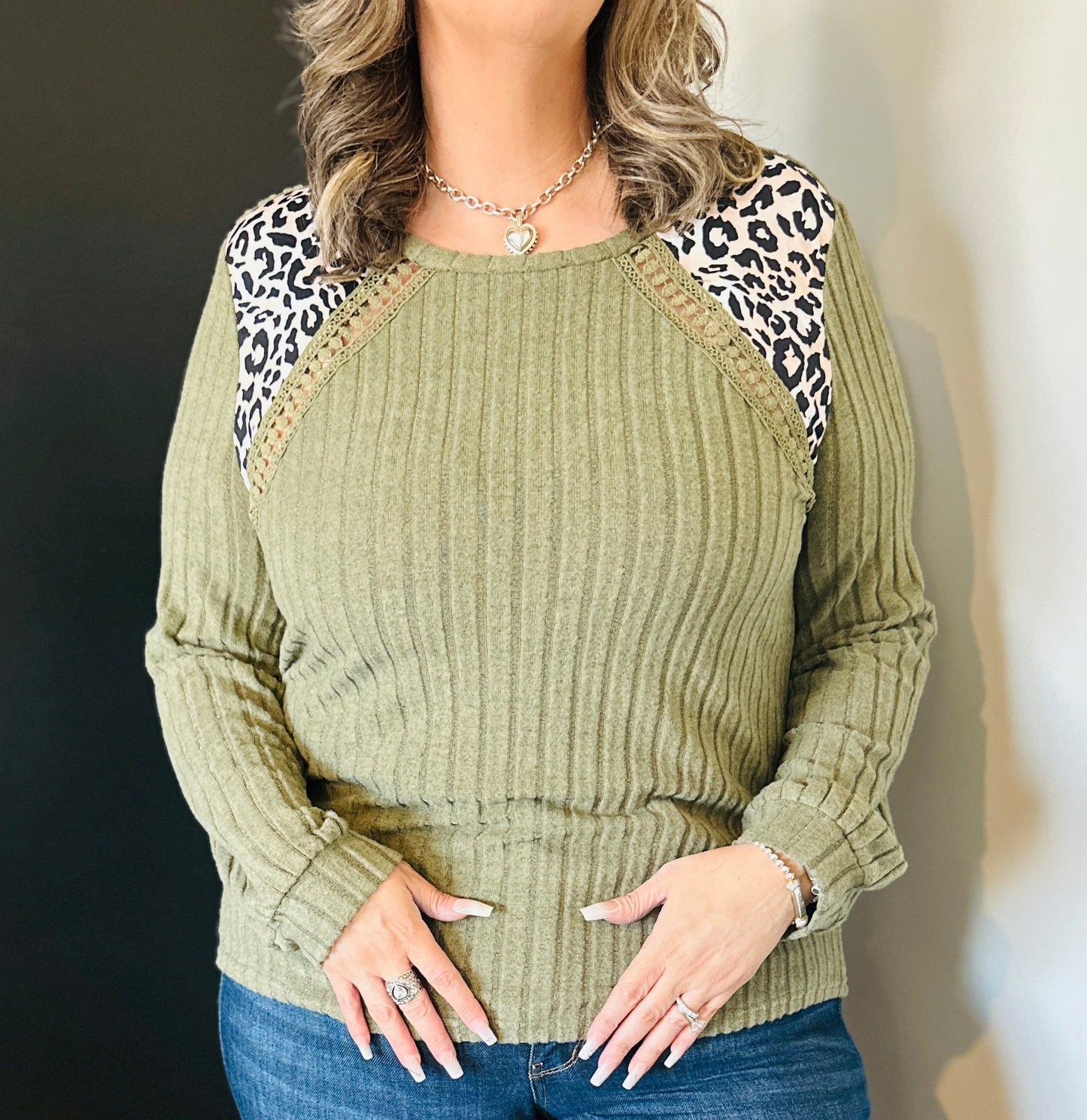 Green Leopard Crochet Top