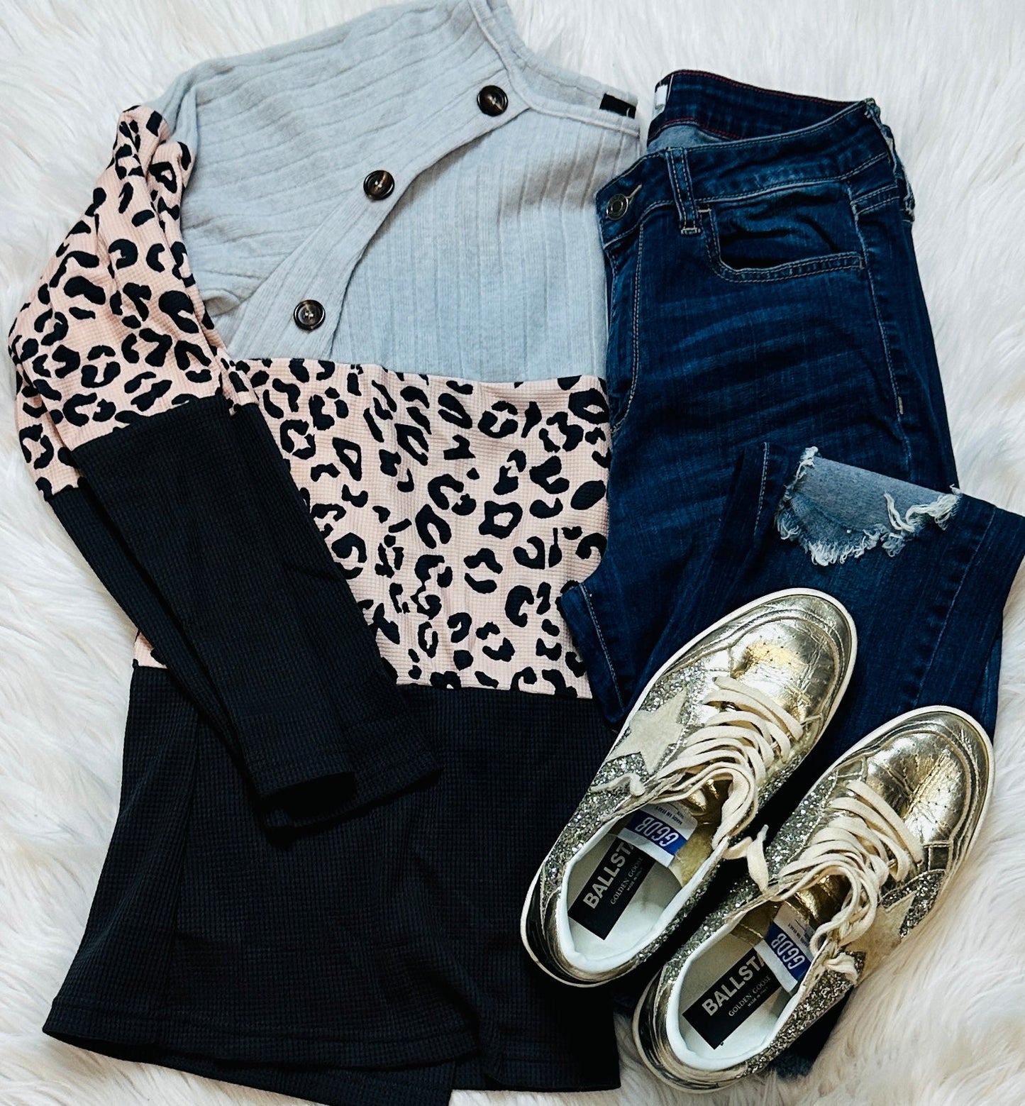 Leopard Button Colorblock Top