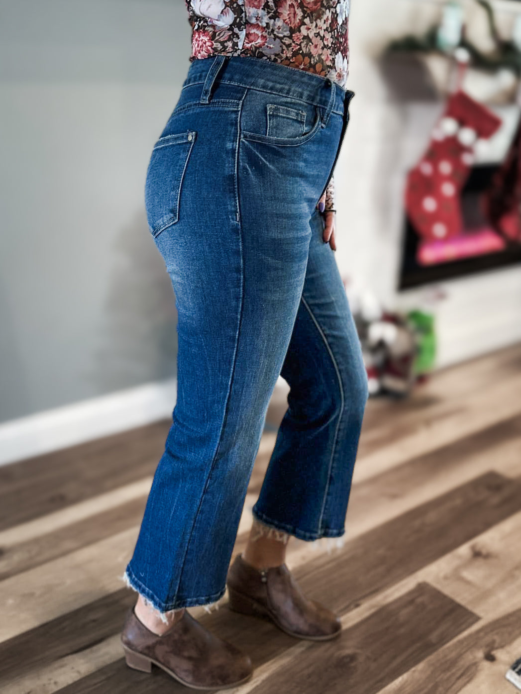 High Rise Cropped Flared Denim