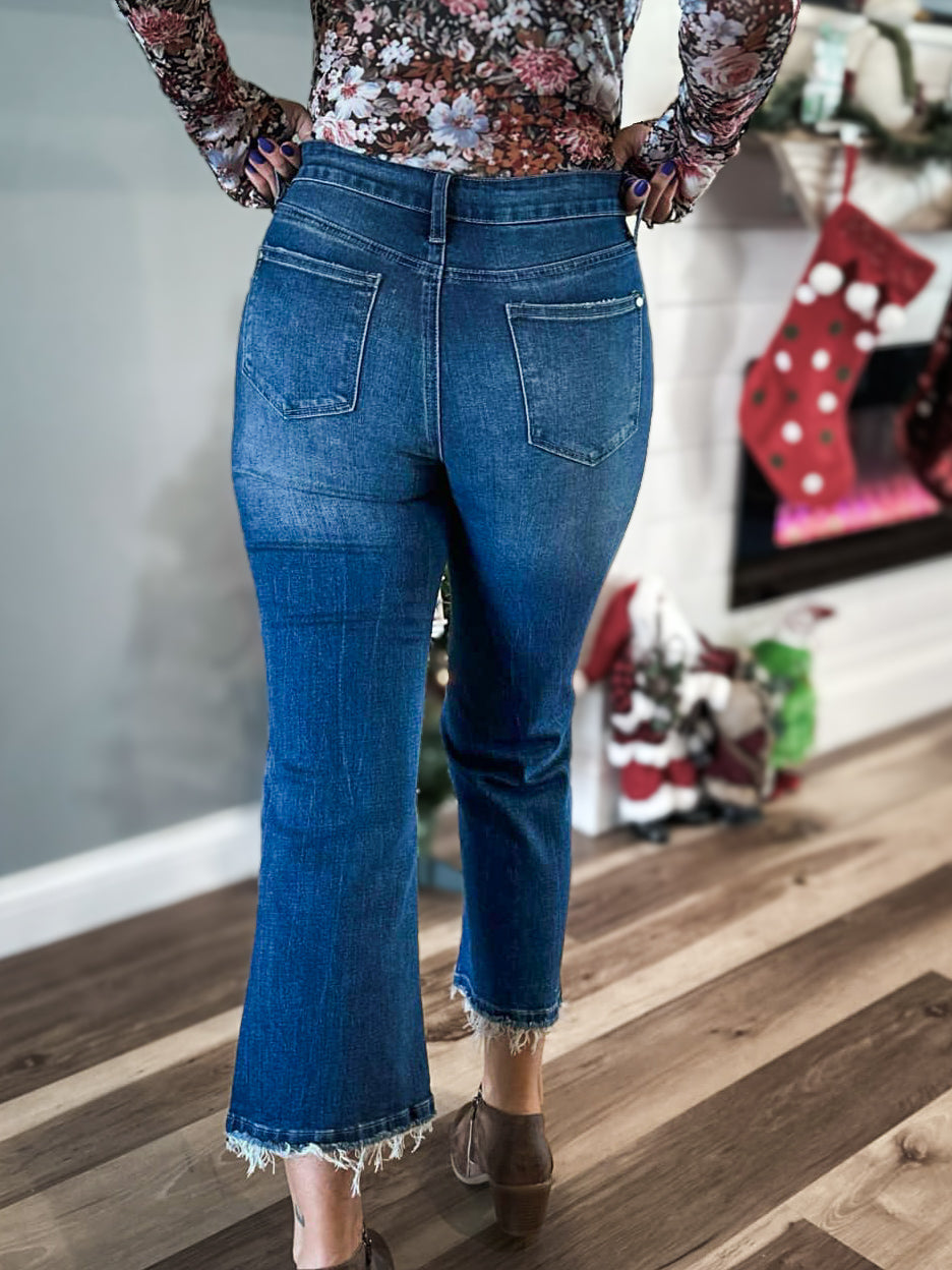 High Rise Cropped Flared Denim