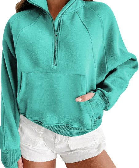 Half Zip Thumbhole Sleeve Sweatshirt