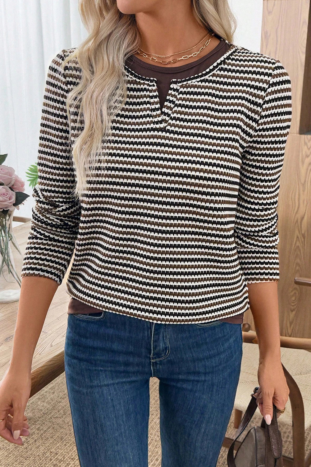 Two Piece Textured Long Sleeve T Shirt