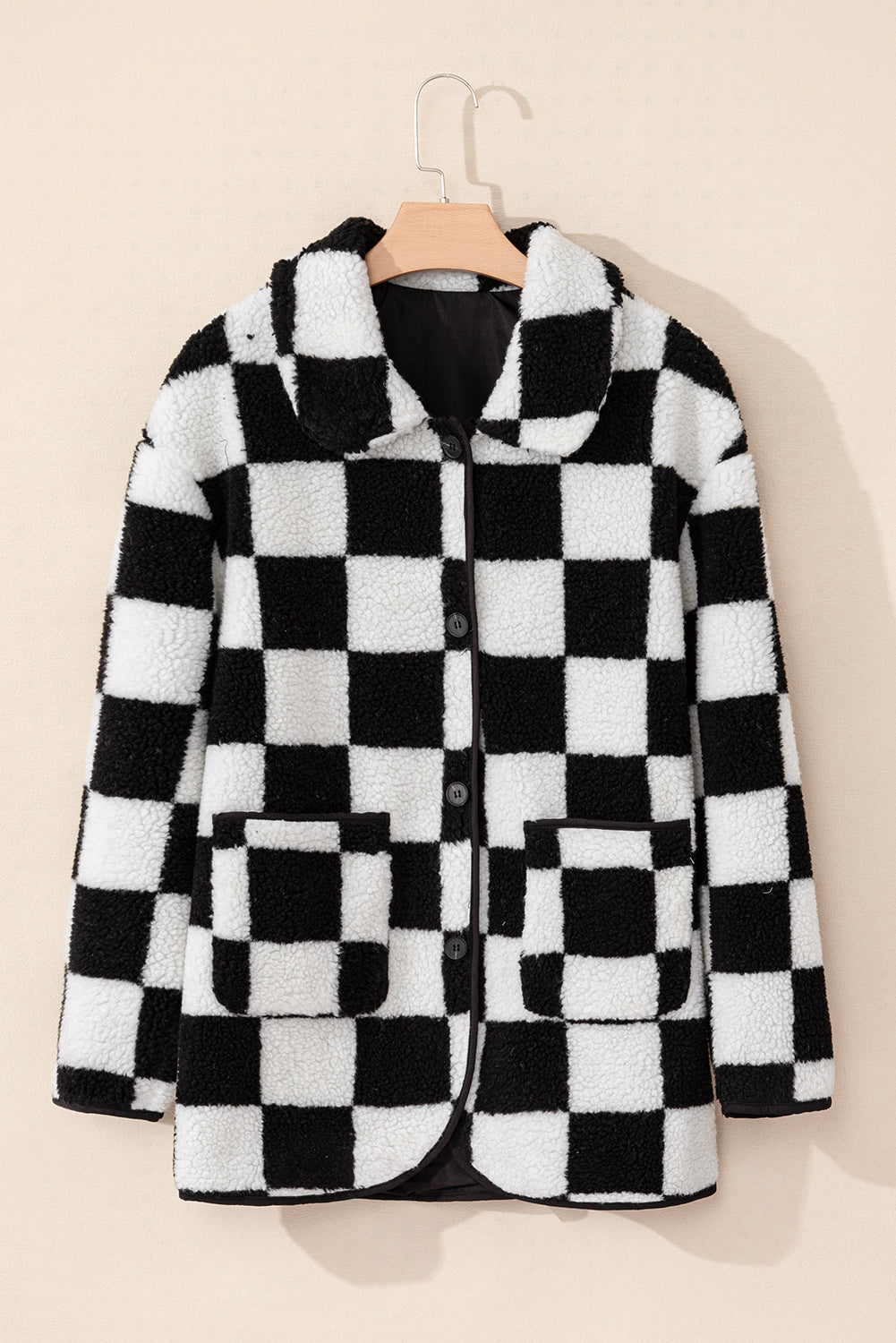 Checkered Buttoned Fleece Jacket