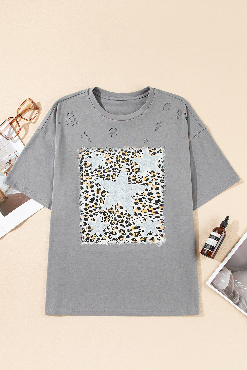 Leopard Stars Distressed Graphic Tee