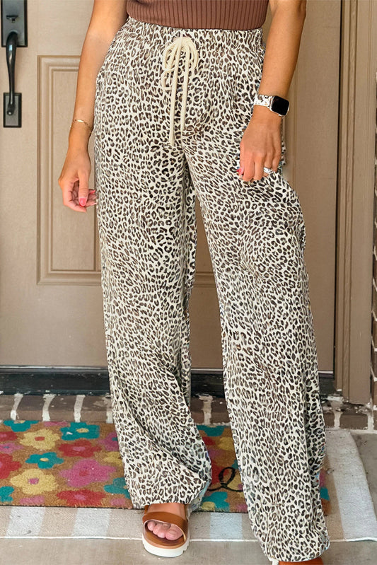 Leopard Print Drawstring Pants