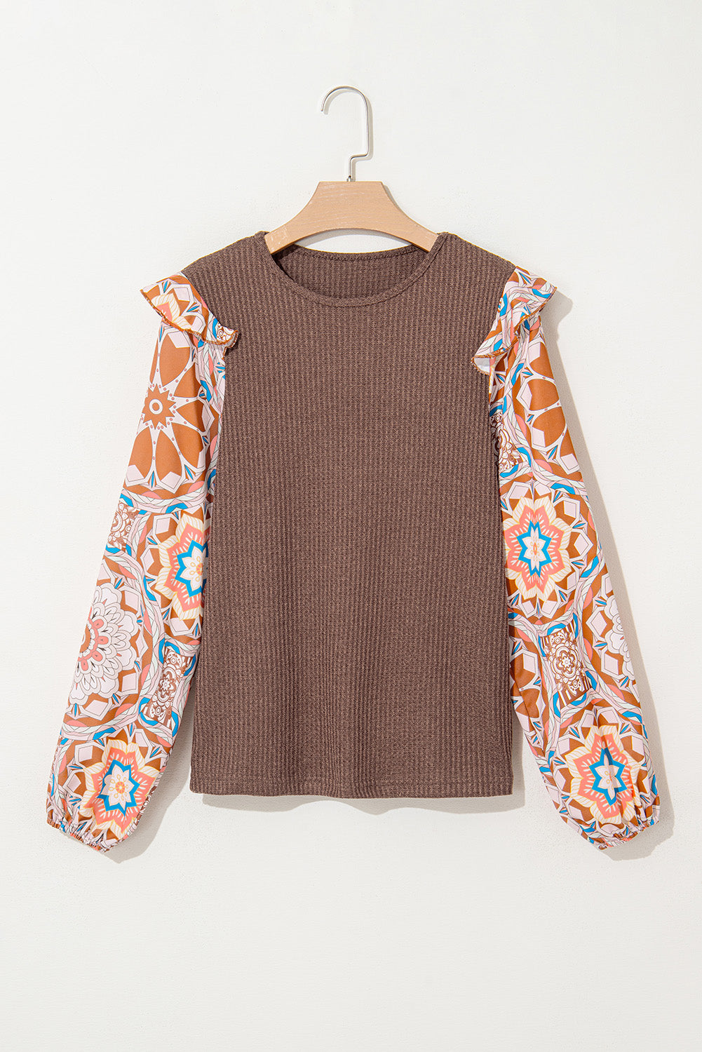 Waffle Floral Sleeve Top